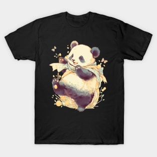 Panda Bear Playing with Butterflies T-Shirt